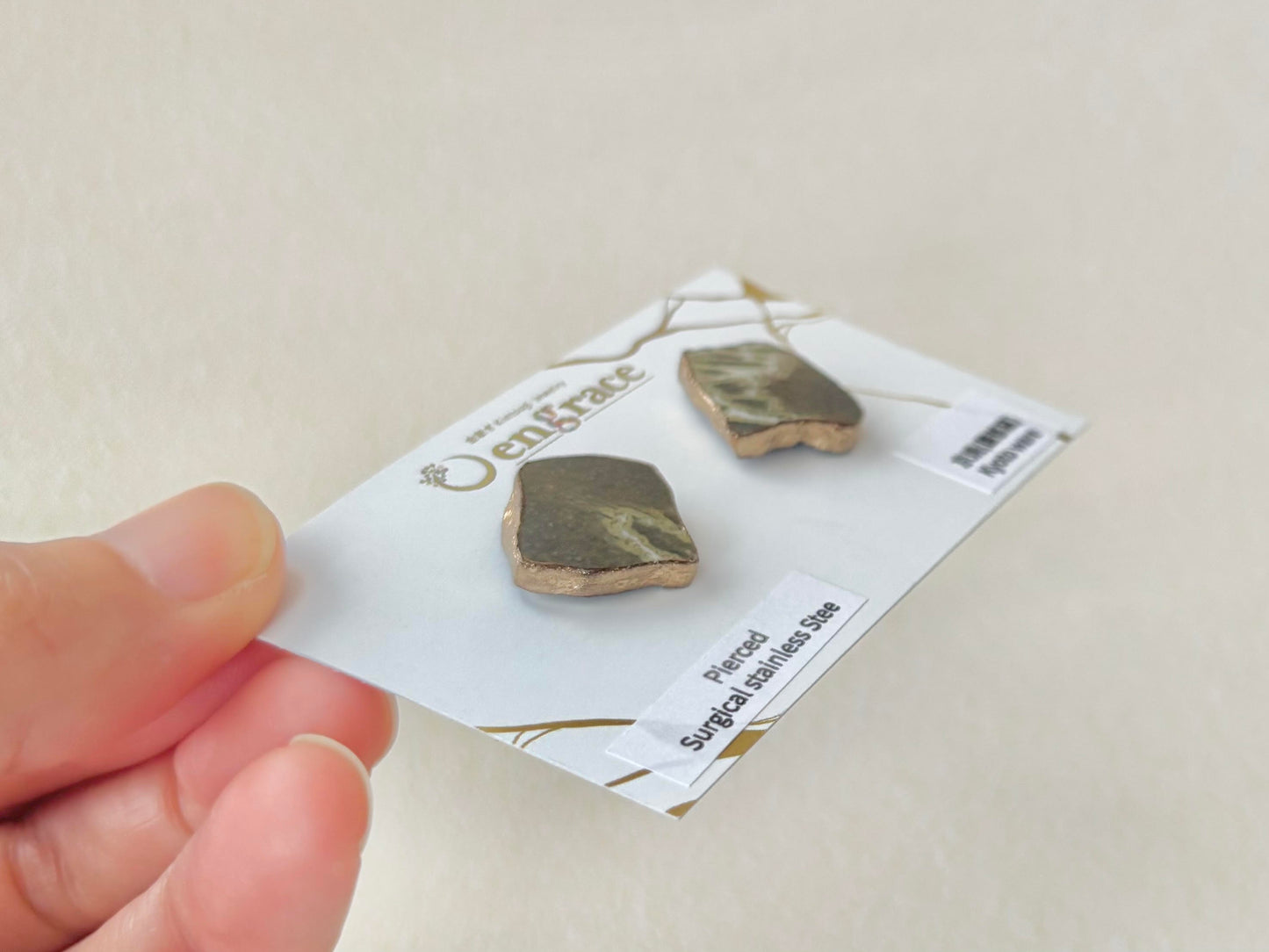 京焼 　金継ぎ　サージカルステンレスピアス　伝統工芸　＃596