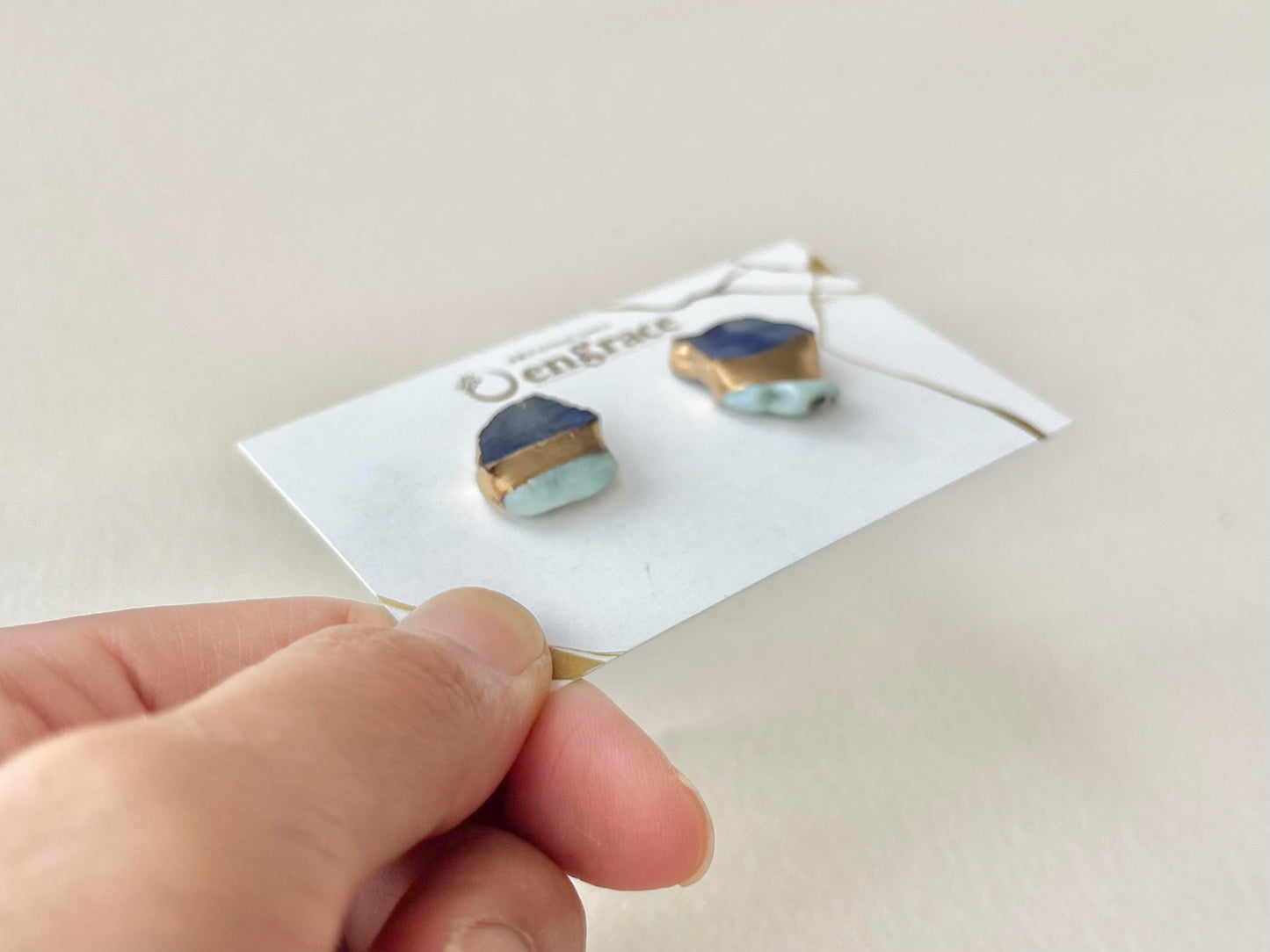 【金具が選べる】萩焼　金継ぎ　ピアス　イヤリング　藍色　ラリマー　天然石　伝統工芸　＃602