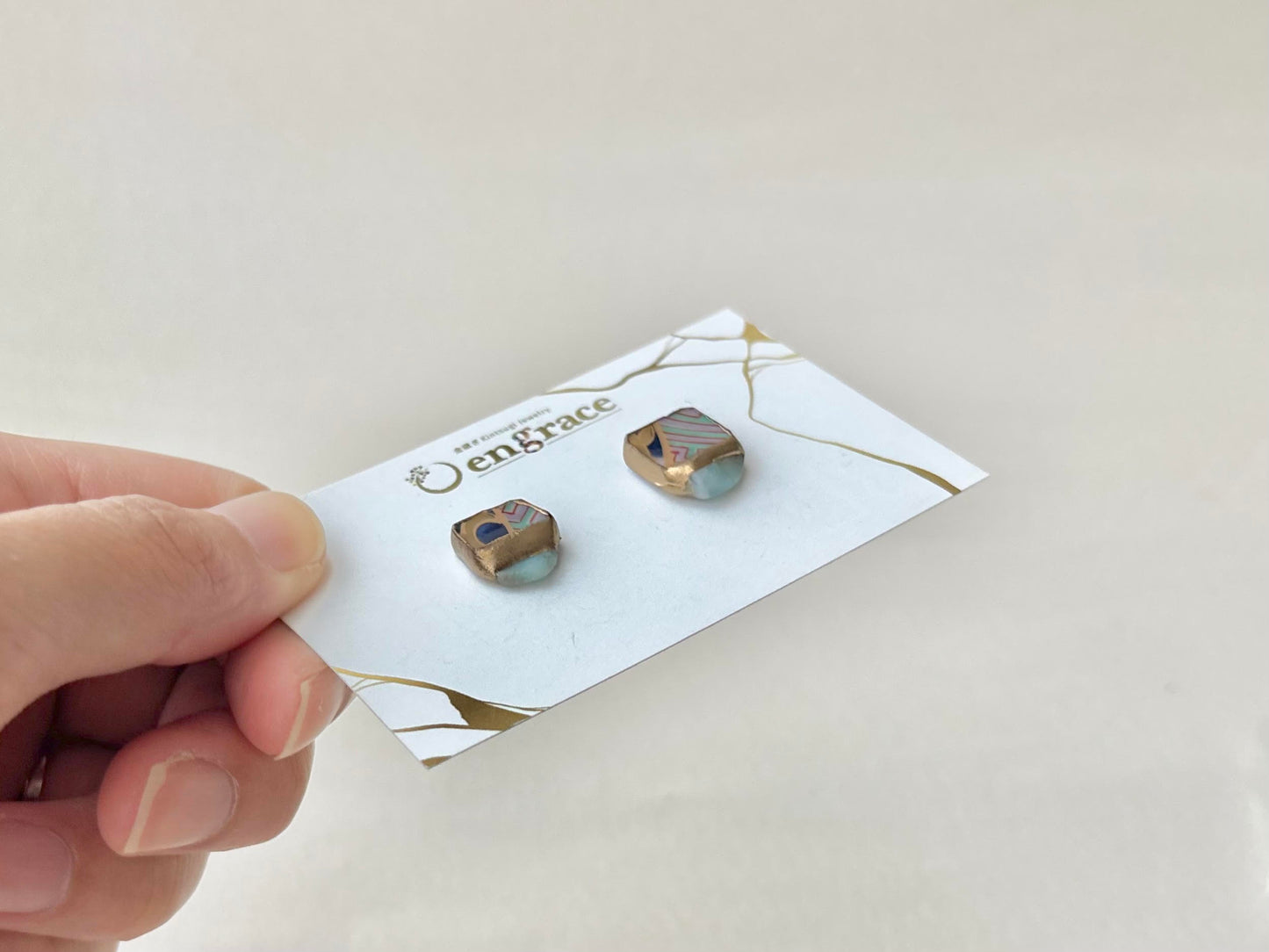 【金具が選べる】有田焼　金継ぎ　ピアス　イヤリング　和柄　ラリマー　天然石　伝統工芸　＃604