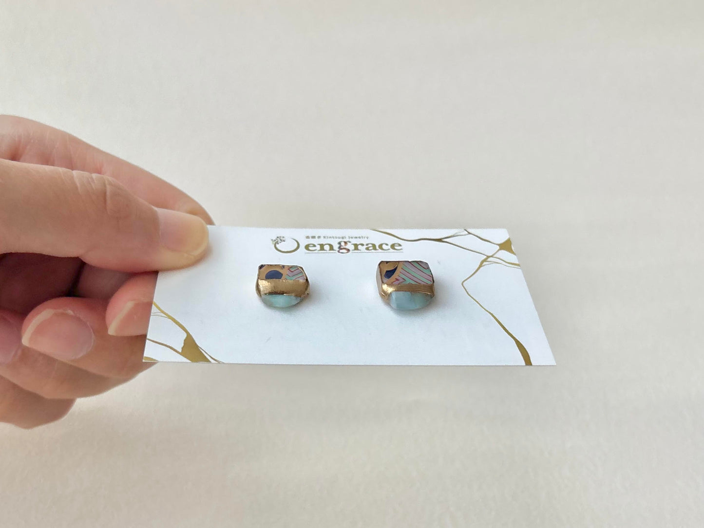 【金具が選べる】有田焼　金継ぎ　ピアス　イヤリング　和柄　ラリマー　天然石　伝統工芸　＃604