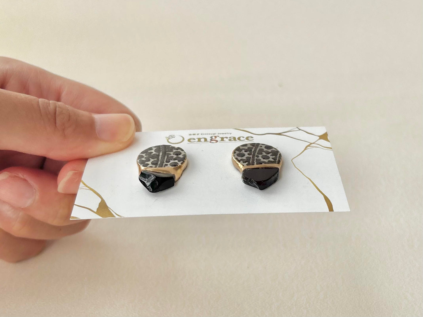 【Hardware Customizable】 Hagi ware - Kintsugi - Earrings (Pierced or Clip-on) - Deep Indigo Blue - Freshwater Pearl & Natural Stone - Traditional craft - #190