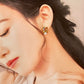 有田焼　金継ぎ　ネジバネ式イヤリング・ネックレスセット　赤　花柄　リーフ柄　淡水パール　伝統工芸　＃617