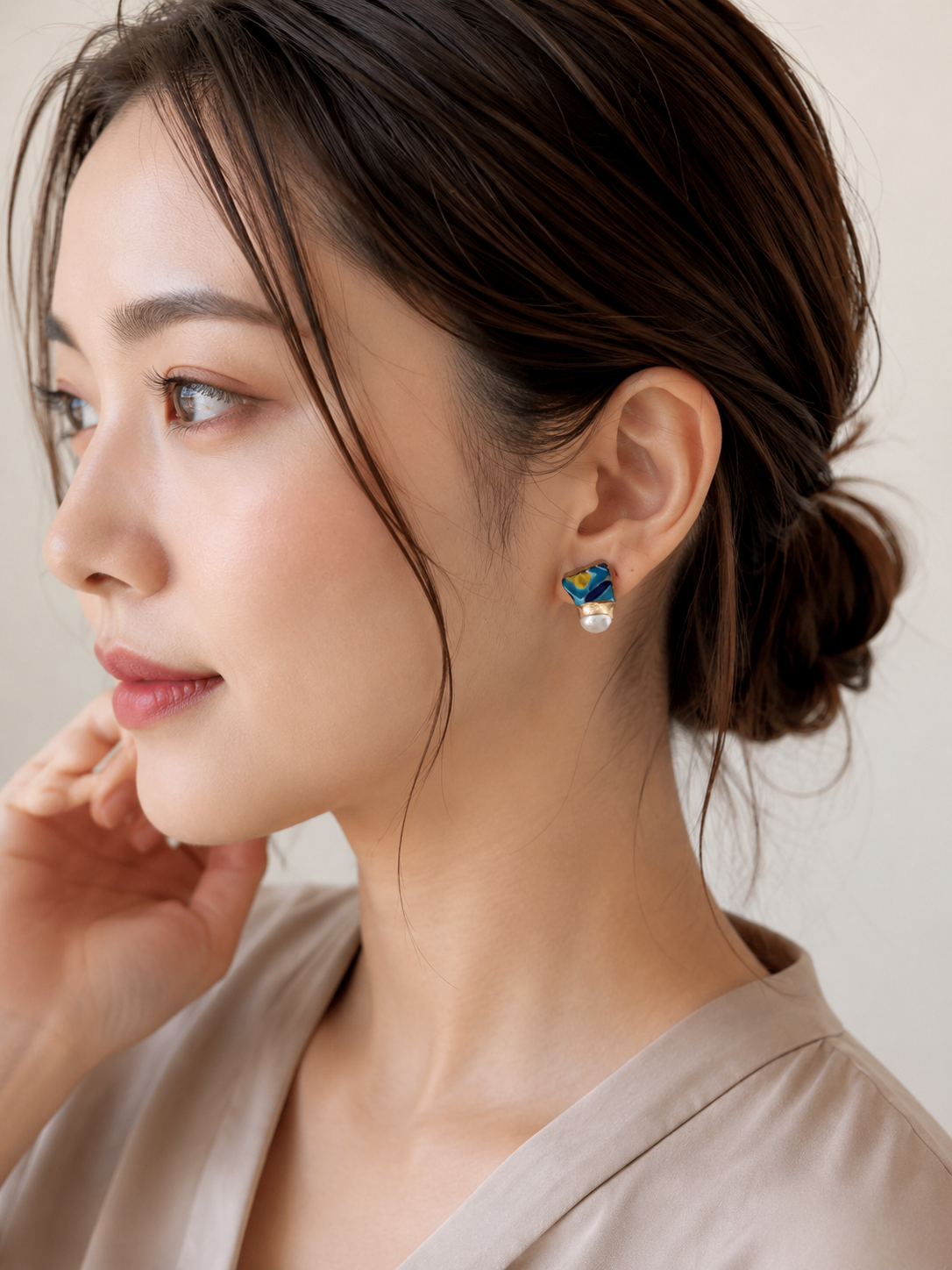【Premium Series】 京・清水焼  金継ぎ サージカルステンレスピアス ターコイズブルー パール ＃a43