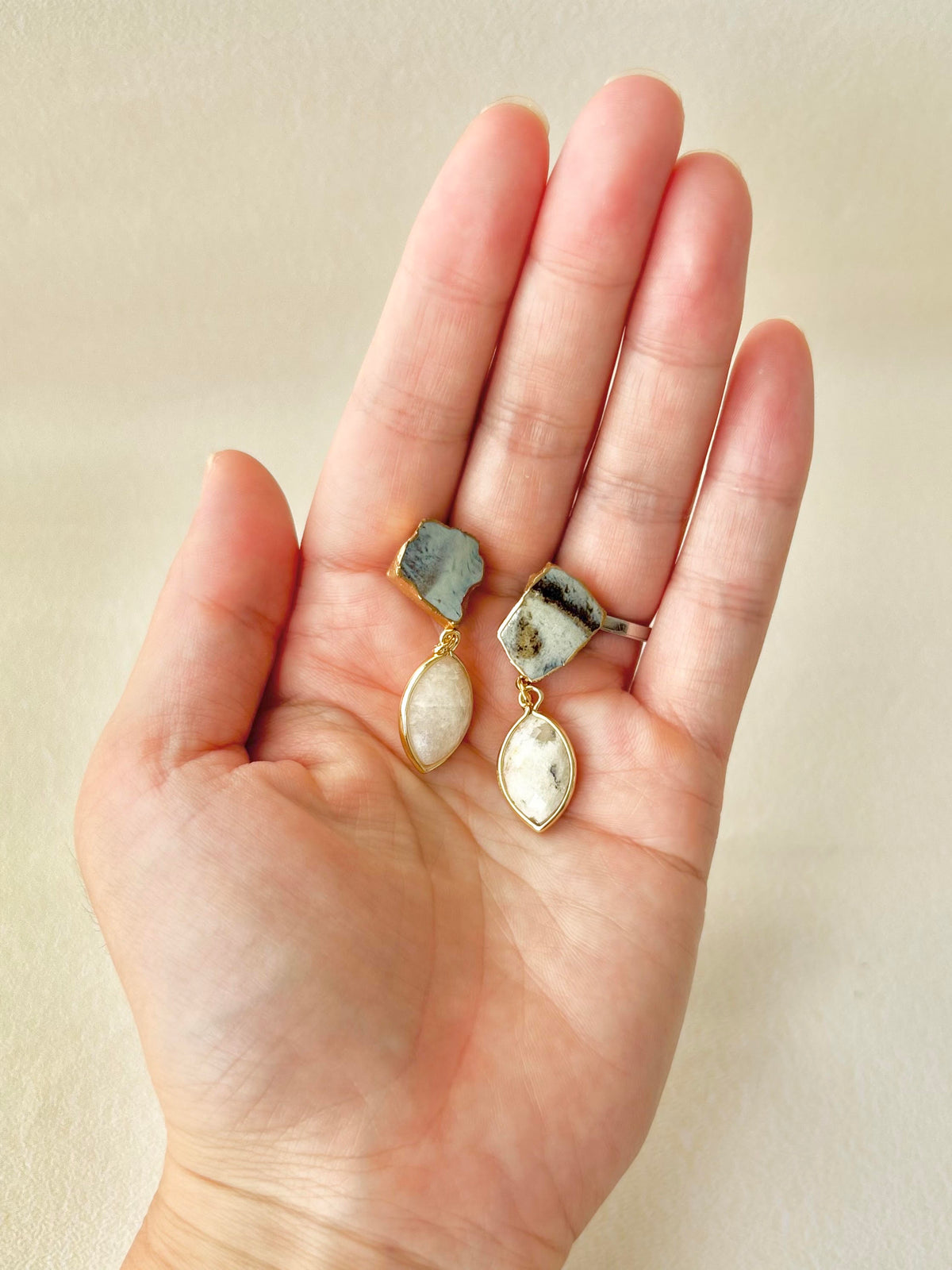 Hagi Ware Kintsugi Earrings - Surgical Stainless Steel Posts, Indigo Blue, Freshwater Pearls, Natural Stones, Traditional Crafts #373