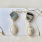 Hagi Ware Kintsugi Earrings - Surgical Stainless Steel Posts, Indigo Blue, Freshwater Pearls, Natural Stones, Traditional Crafts #373