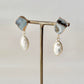 Hagi Ware Kintsugi Earrings - Surgical Stainless Steel Posts, Indigo Blue, Freshwater Pearls, Natural Stones, Traditional Crafts #373
