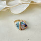 Arita Ware Kintsugi Ring, Stainless Steel with 18K Gold Coating, Free Size, Leaf Pattern, Lapis Lazuli, Freshwater Pearl, Natural Stone, Traditional Craft, #463