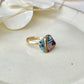 Arita Ware Kintsugi Ring, Stainless Steel with 18K Gold Coating, Free Size, Leaf Pattern, Lapis Lazuli, Freshwater Pearl, Natural Stone, Traditional Craft, #463