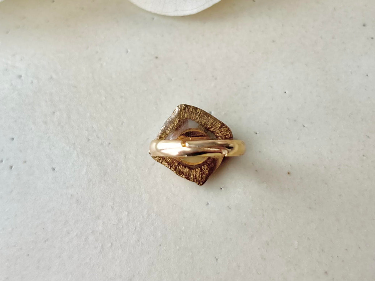 Arita Ware Kintsugi Ring, Stainless Steel with 18K Gold Coating, Free Size, Leaf Pattern, Lapis Lazuli, Freshwater Pearl, Natural Stone, Traditional Craft, #463