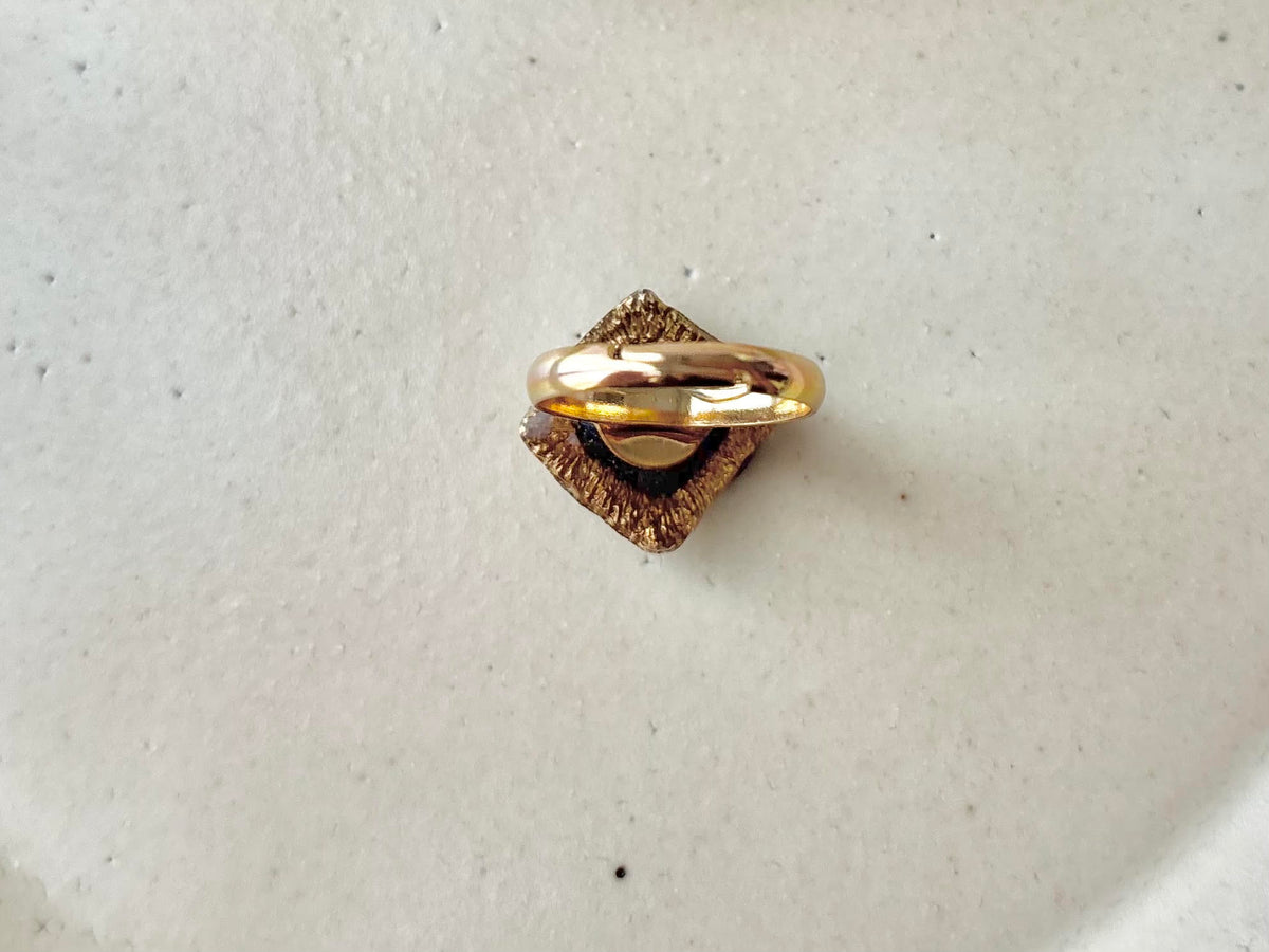 Arita Ware Kintsugi Ring, Stainless Steel with 18K Gold Coating, Free Size, Leaf Pattern, Lapis Lazuli, Freshwater Pearl, Natural Stone, Traditional Craft, #463