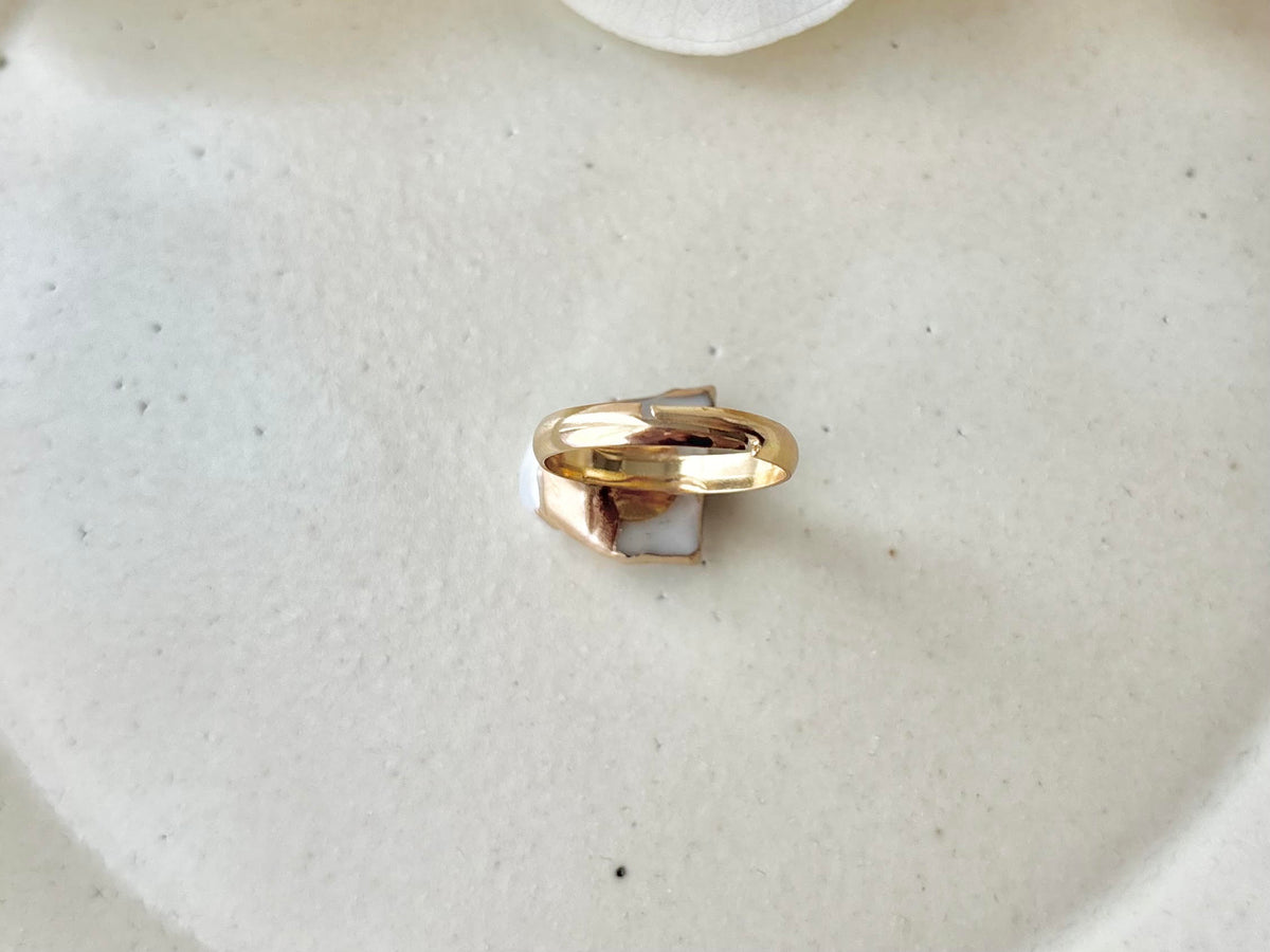 Arita Ware Kintsugi Ring, Stainless Steel with 18K Gold Coating, Free Size, Leaf Pattern, Lapis Lazuli, Freshwater Pearl, Natural Stone, Traditional Craft, #463