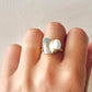 Arita Ware Kintsugi Ring, Stainless Steel with 18K Gold Coating, Free Size, Leaf Pattern, Lapis Lazuli, Freshwater Pearl, Natural Stone, Traditional Craft, #463