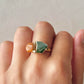 織部焼　金継ぎ　リング　サージカルステンレス304　18K　PVD　フリーサイズ　深い緑　オレンジアベンチュリン　天然石　伝統工芸　＃654