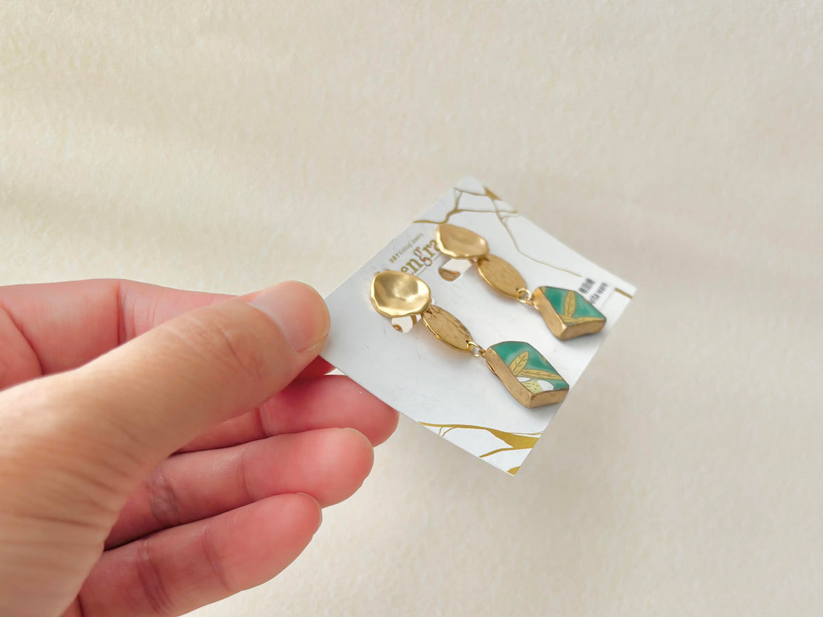 Hagi Ware Kintsugi Screw-Back Clip-On Earrings, Blue, Dangling, Traditional Craft, #489