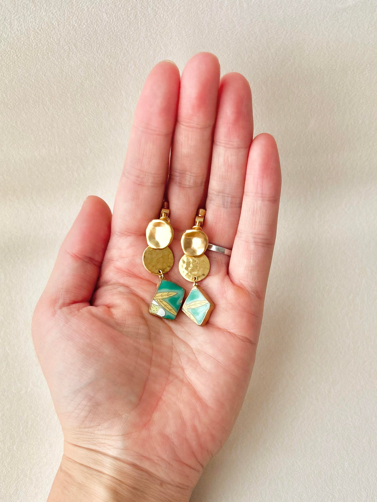 Hagi Ware Kintsugi Screw-Back Clip-On Earrings, Blue, Dangling, Traditional Craft, #489