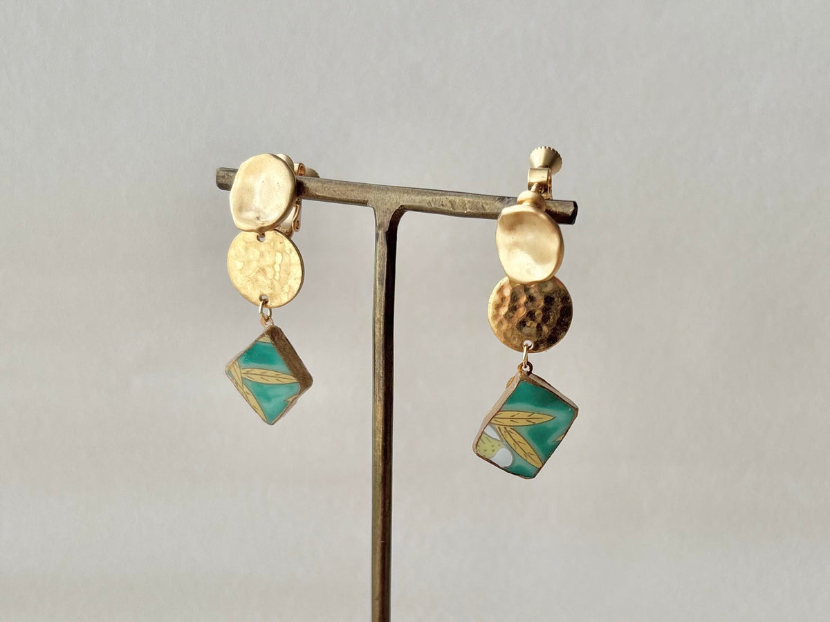 Hagi Ware Kintsugi Screw-Back Clip-On Earrings, Blue, Dangling, Traditional Craft, #489