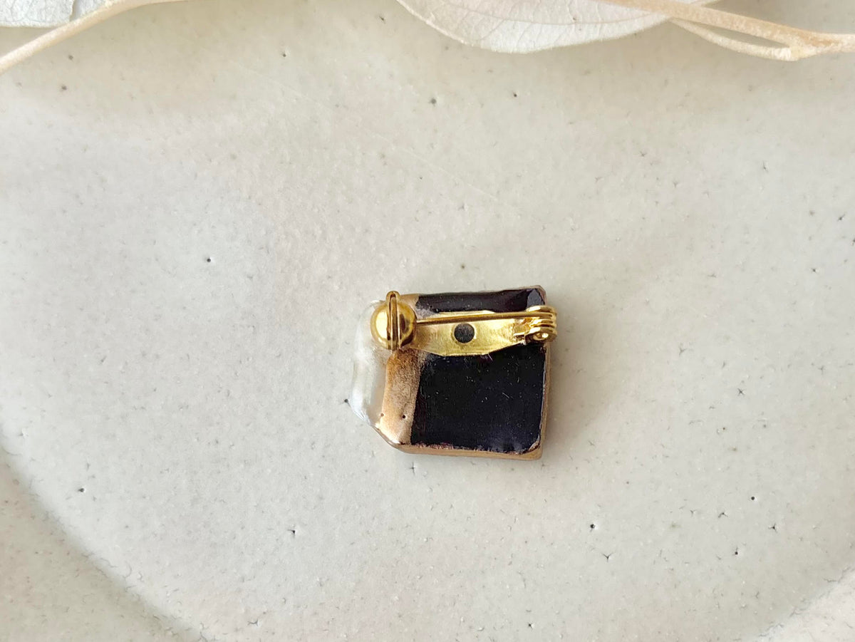 Arita Ware Kintsugi Obidome (Sash Clip), Japanese Pattern, Oriental Design, Tokachi-ishi Obsidian, Natural Stone, Traditional Craft, #450