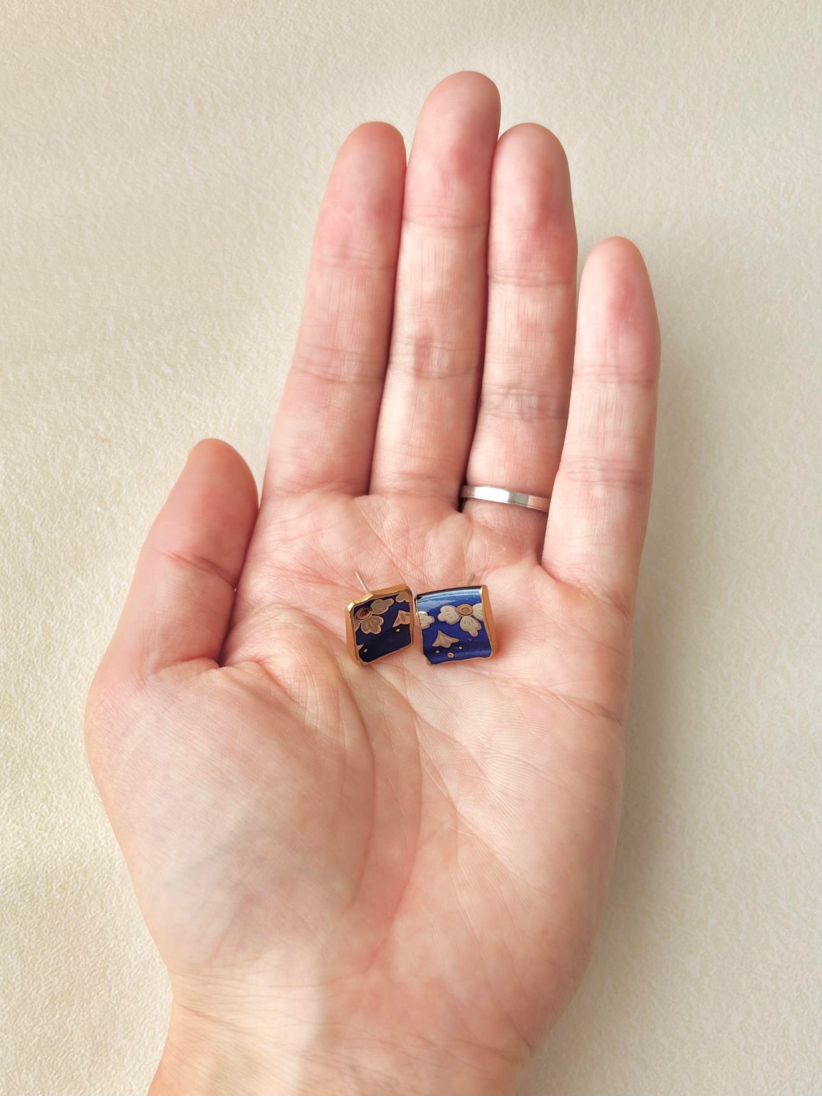 Hagi Ware Kintsugi Screw-Back Clip-On Earrings, Blue, Dangling, Traditional Craft, #489