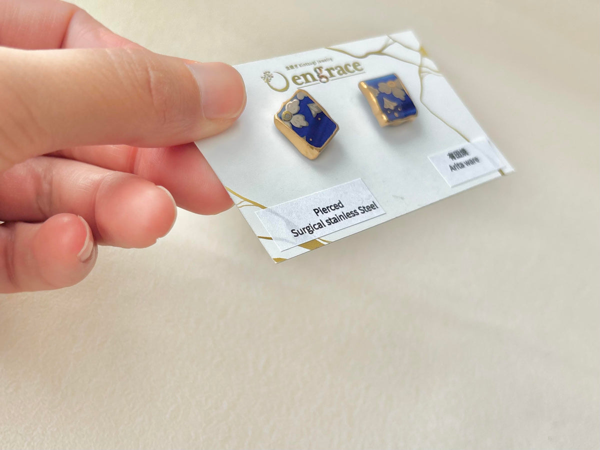 Hagi Ware Kintsugi Screw-Back Clip-On Earrings, Blue, Dangling, Traditional Craft, #489