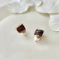 Bizen Ware Kintsugi Earrings - Surgical Stainless Steel Posts, Brown, Freshwater Pearls, Dangle style, Natural Stones, Traditional Crafts #377