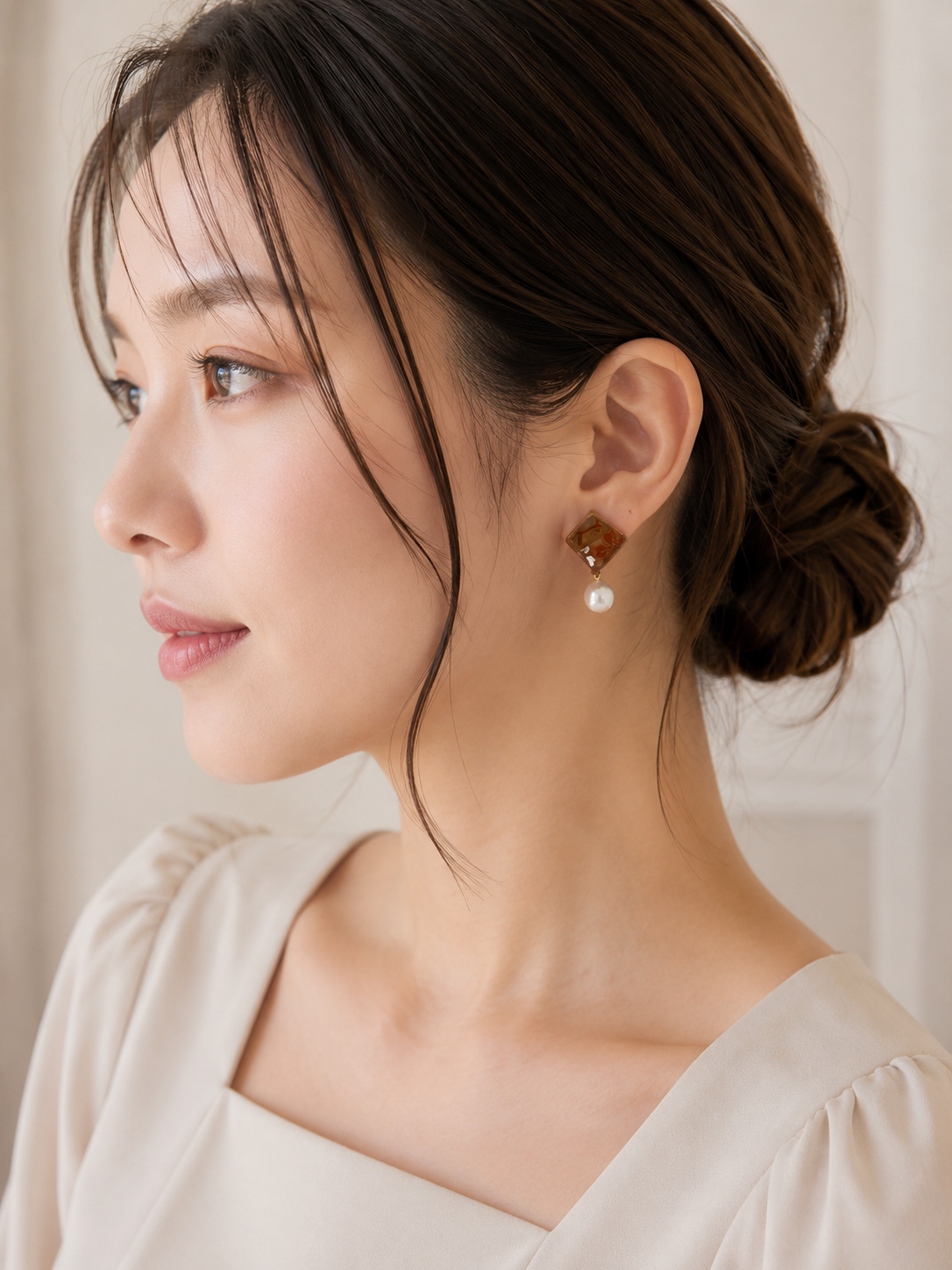 【Premium Series】 京・清水焼  金継ぎ サージカルステンレスピアス 渕花小紋 ＃a45
