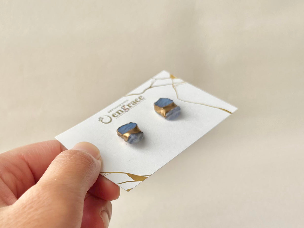 【金具が選べる】萩焼　金継ぎ　ピアス　イヤリング　水色　ブルーレースアゲート　天然石　伝統工芸　＃708