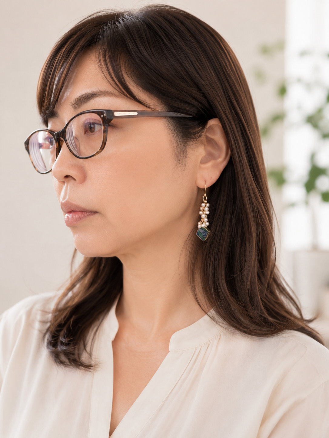 有田焼  金継ぎ サージカルステンレス フックピアス イヤリング 樹脂パール ターコイズブルー  伝統工芸 ＃a49