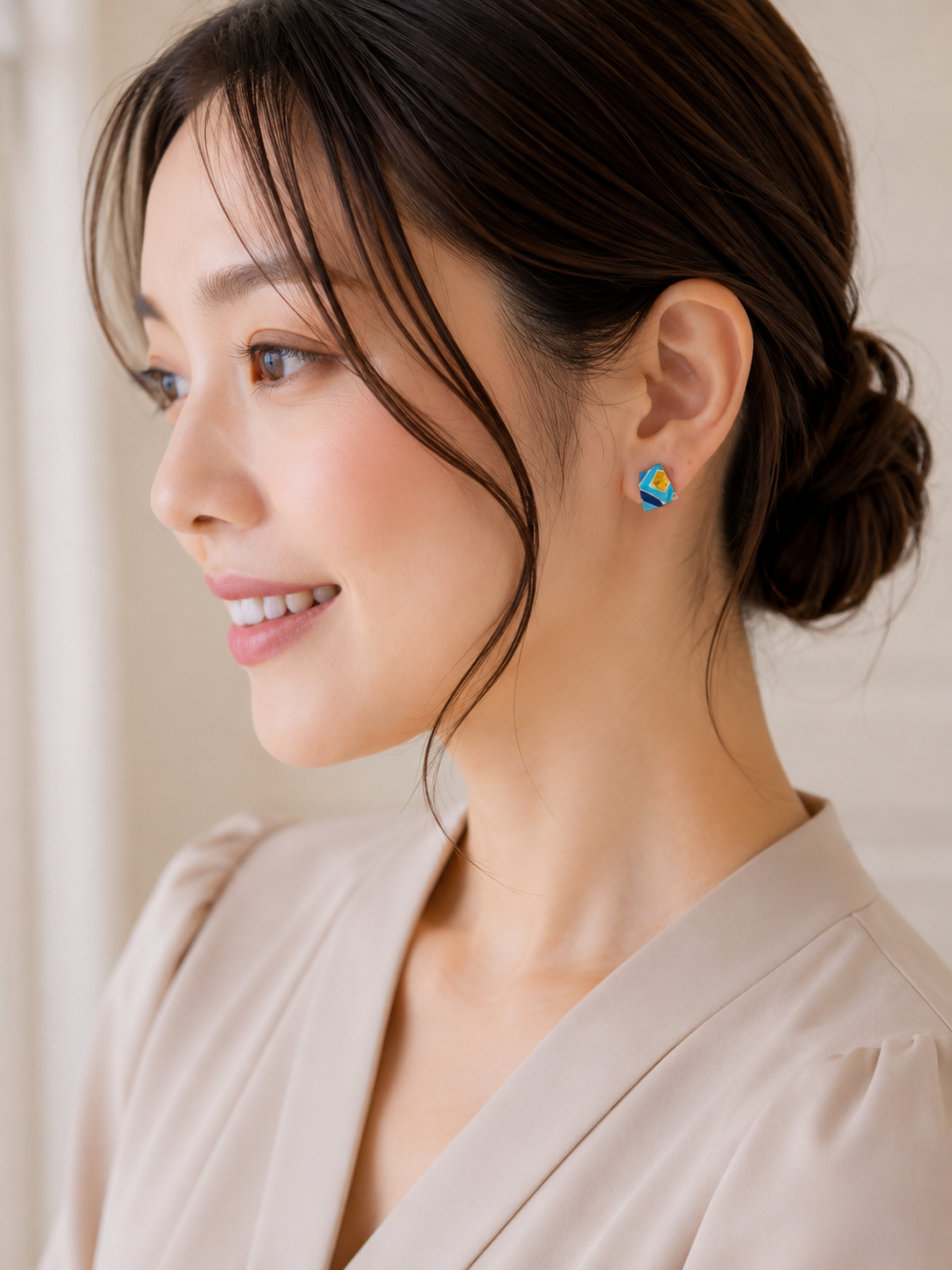 【Premium Series】 京・清水焼  金継ぎ サージカルステンレス ピアス ターコイズブルー ＃a44
