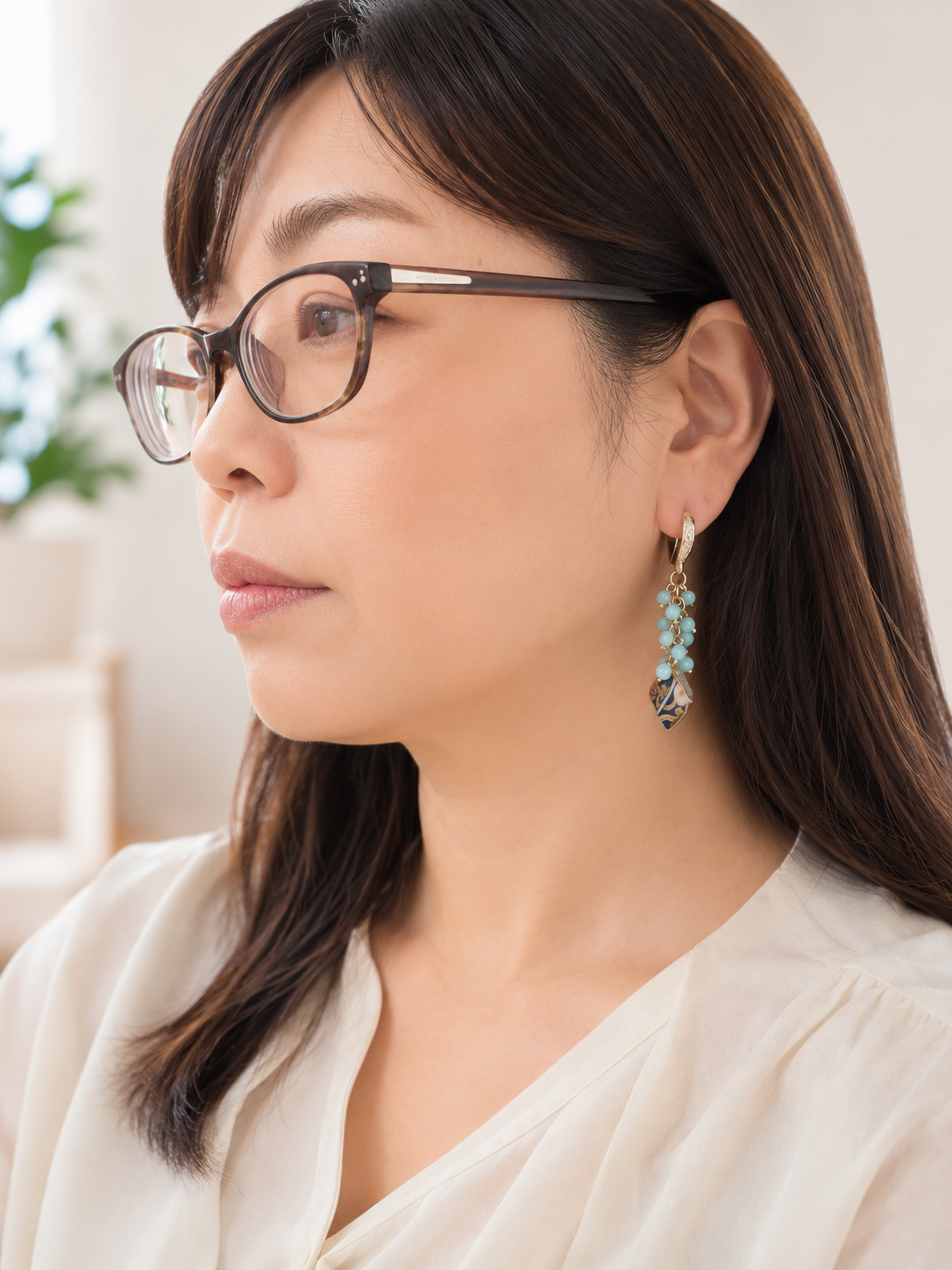 有田焼  金継ぎ 14KGF フックピアス イヤリング アマゾナイト 伝統工芸 ＃a48