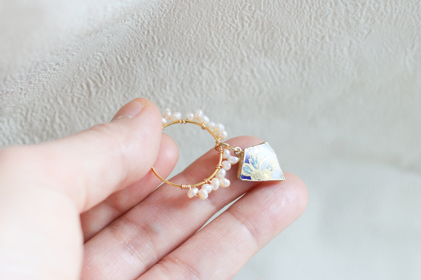 Arita Ware Kintsugi Earrings, Floral & Leaf Pattern, Surgical Stainless Steel, Traditional Craft, #433