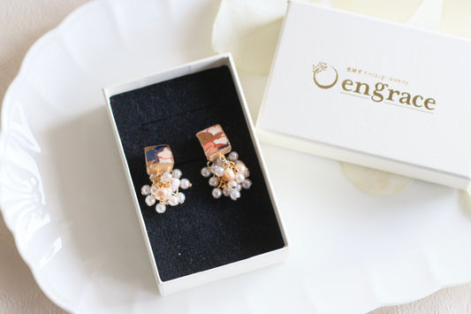 有田焼 花柄 金継ぎ サージカルステンレス ピアス 淡水パール 樹脂パール  伝統工芸 ＃a51