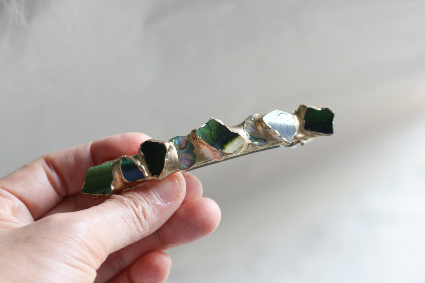 Arita ware / Karatsu ware - Kintsugi Barrette - Pink - Morganite - Natural Stone - Traditional Crafts - Hair Clip - Large - a27