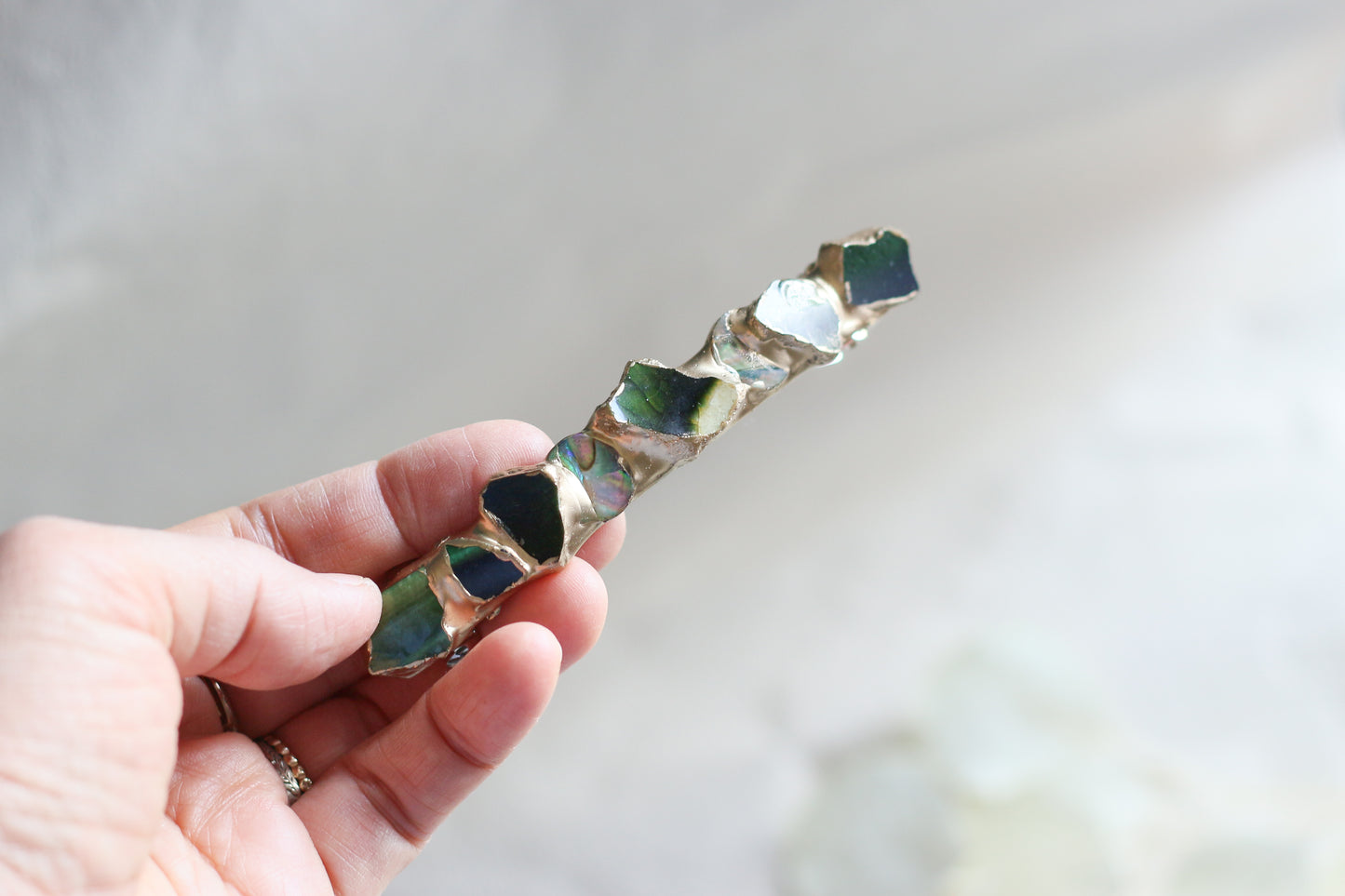 Arita ware / Karatsu ware - Kintsugi Barrette - Pink - Morganite - Natural Stone - Traditional Crafts - Hair Clip - Large - a27