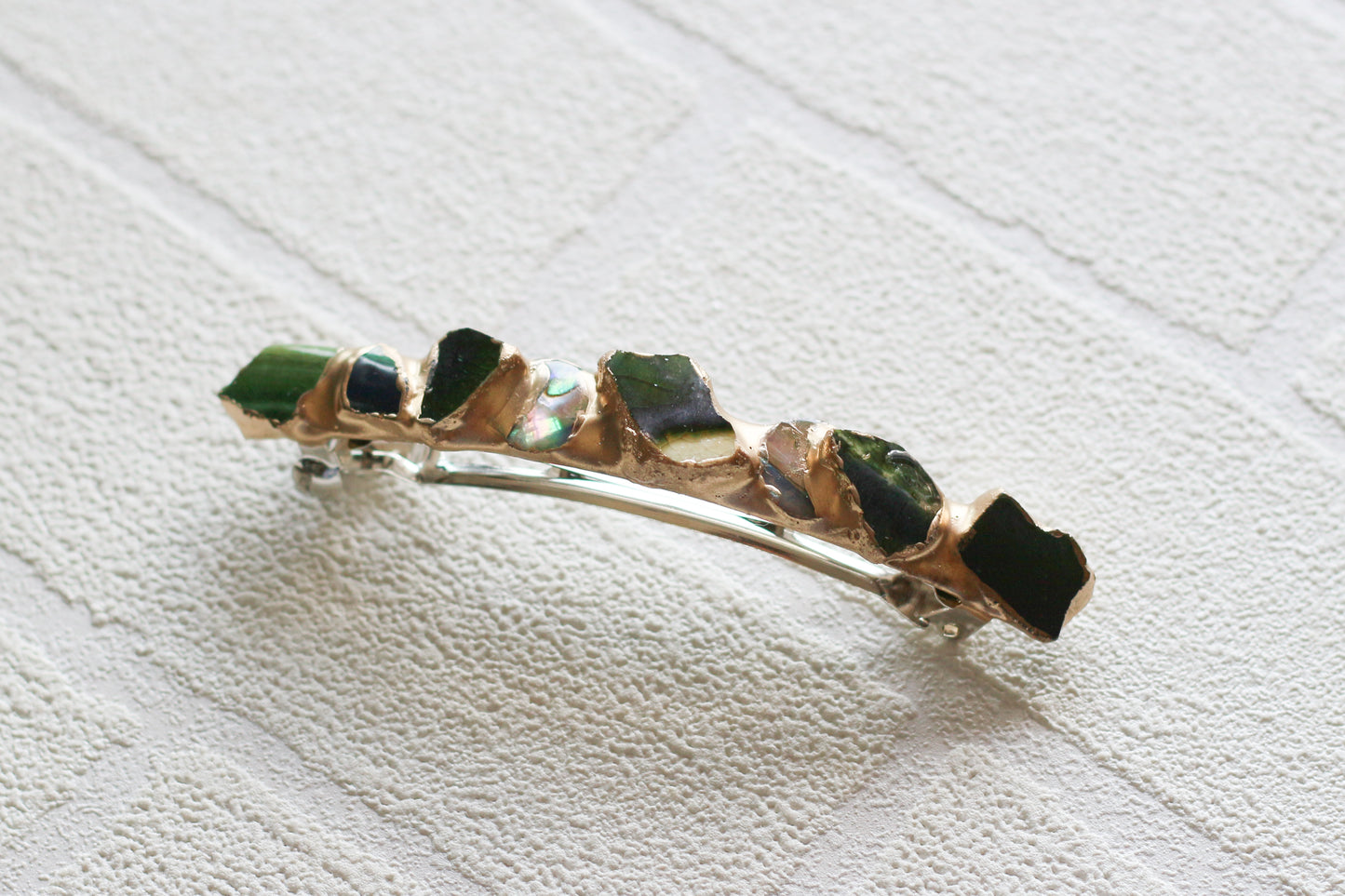 Arita ware / Karatsu ware - Kintsugi Barrette - Pink - Morganite - Natural Stone - Traditional Crafts - Hair Clip - Large - a27