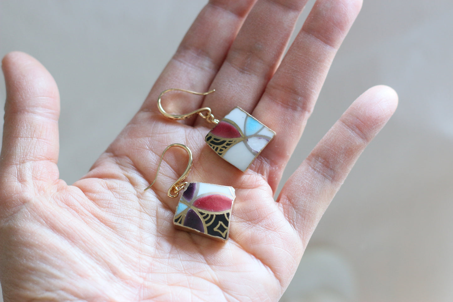 【Premium Series】 京・清水焼 　金継ぎ　14KGF フックピアス 和柄 ゴールド 伝統工芸　＃a35