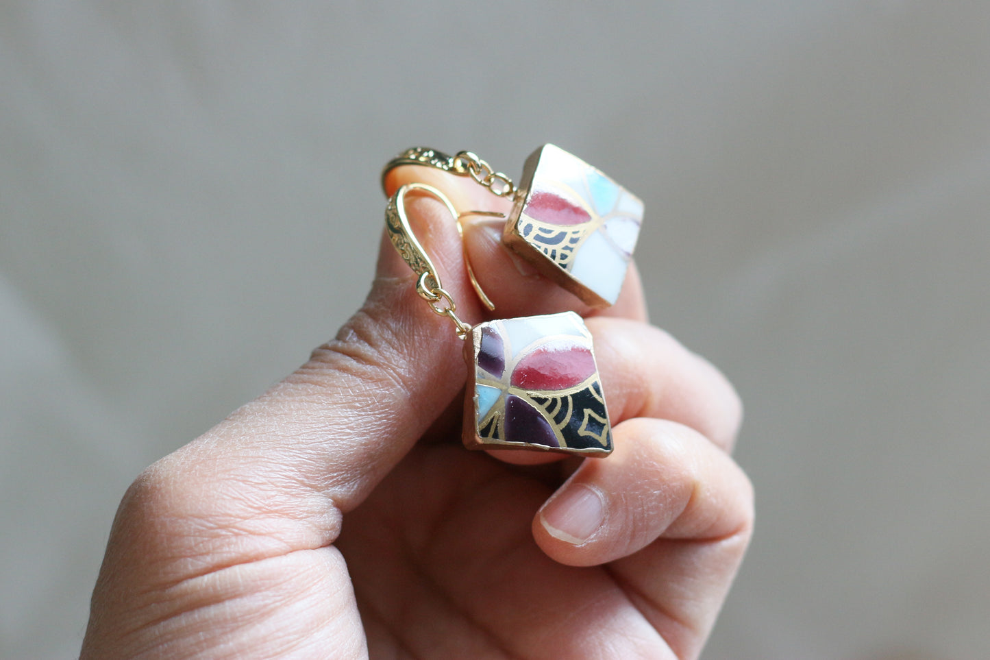【Premium Series】 京・清水焼 　金継ぎ　14KGF フックピアス 和柄 ゴールド 伝統工芸　＃a35