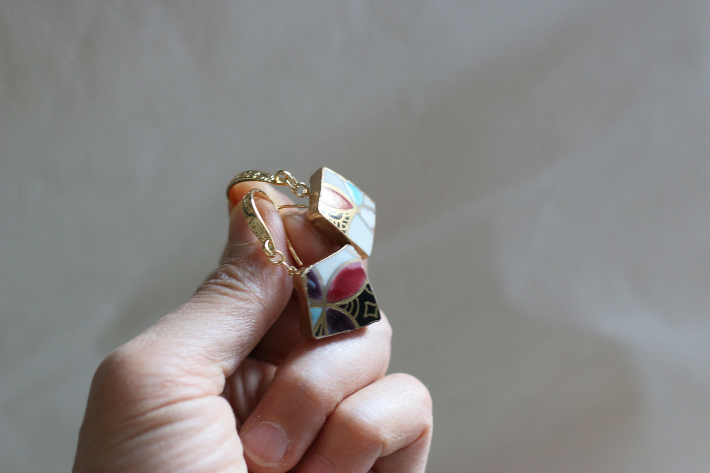 【Premium Series】 京・清水焼 　金継ぎ　14KGF フックピアス 和柄 ゴールド 伝統工芸　＃a35
