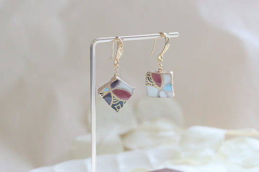 【Premium Series】 京・清水焼 　金継ぎ　14KGF フックピアス 和柄 ゴールド 伝統工芸　＃a35