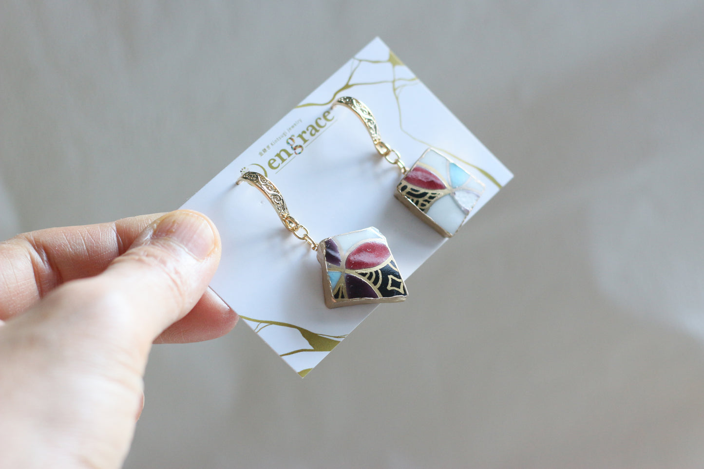 【Premium Series】 京・清水焼 　金継ぎ　14KGF フックピアス 和柄 ゴールド 伝統工芸　＃a35