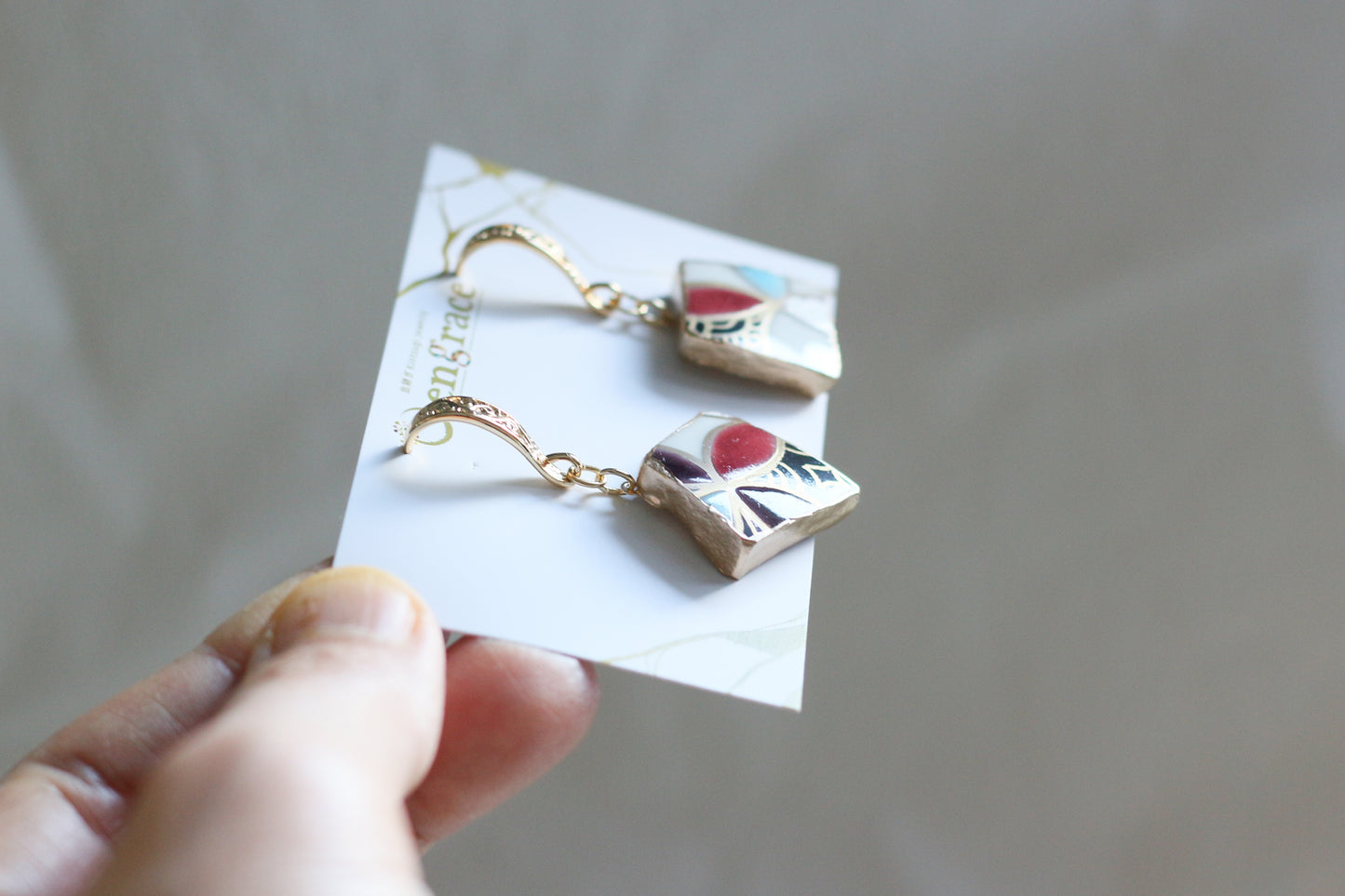 【Premium Series】 京・清水焼 　金継ぎ　14KGF フックピアス 和柄 ゴールド 伝統工芸　＃a35