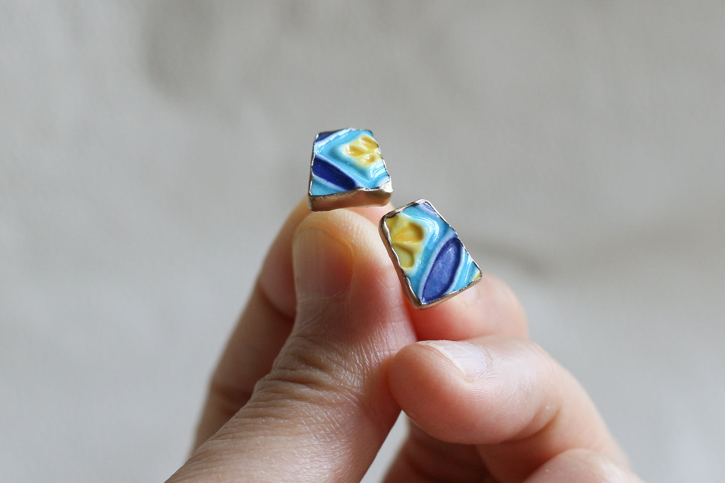 【Premium Series】 京・清水焼  金継ぎ サージカルステンレス ピアス ターコイズブルー ＃a44