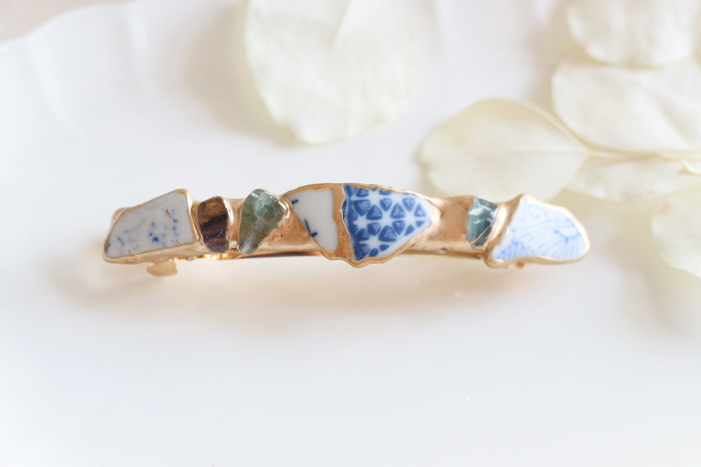 Arita ware / Karatsu ware - Kintsugi Barrette - Pink - Morganite - Natural Stone - Traditional Crafts - Hair Clip - Large - a27