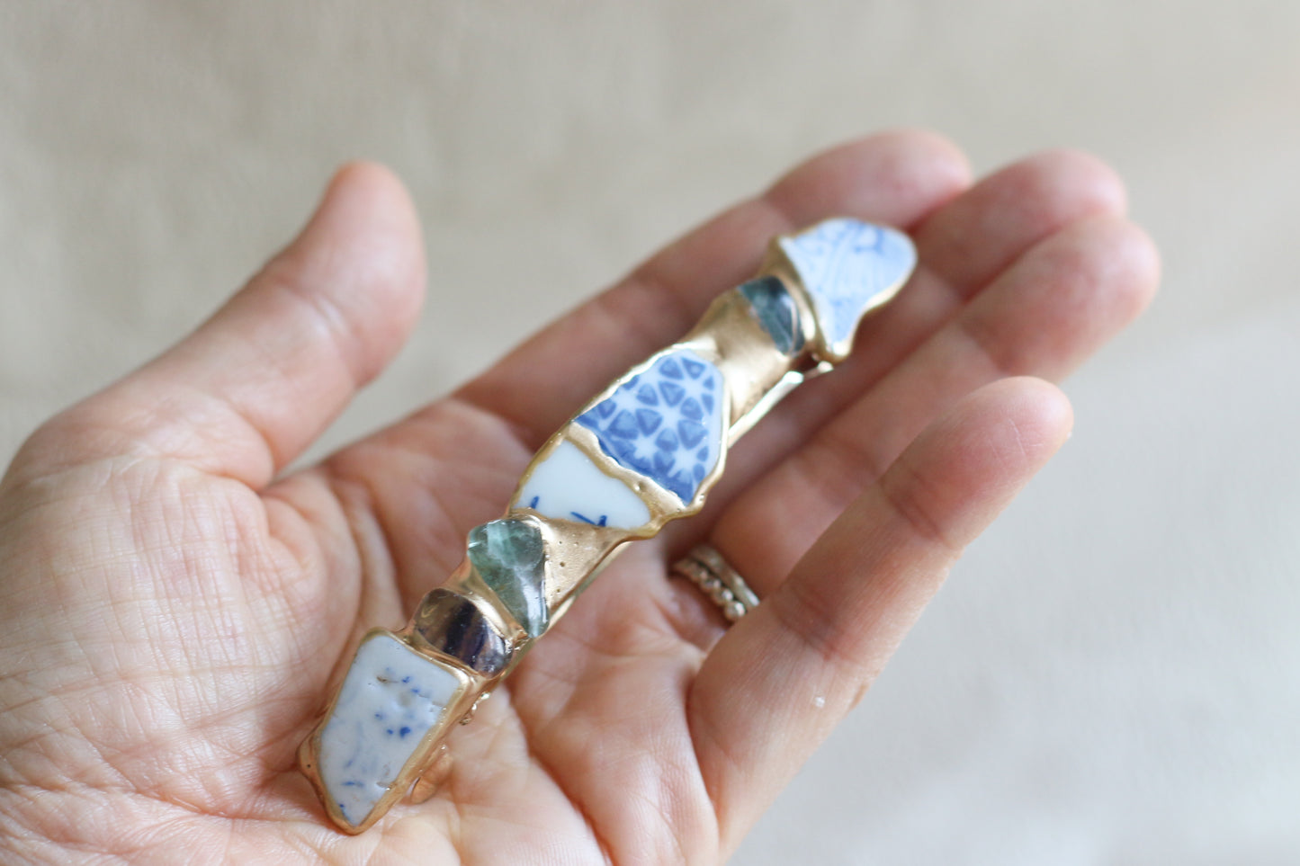 Arita ware / Karatsu ware - Kintsugi Barrette - Pink - Morganite - Natural Stone - Traditional Crafts - Hair Clip - Large - a27