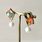 Imari Ware Kintsugi Titanium Earrings Gold Carnelian