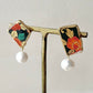 Imari Ware Kintsugi Titanium Earrings Gold Carnelian