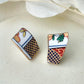 Imari Ware Kintsugi Titanium Earrings Gold Carnelian