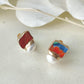 Imari Ware Kintsugi Titanium Earrings Gold Carnelian