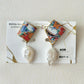 Imari Ware Kintsugi Titanium Earrings Gold Carnelian