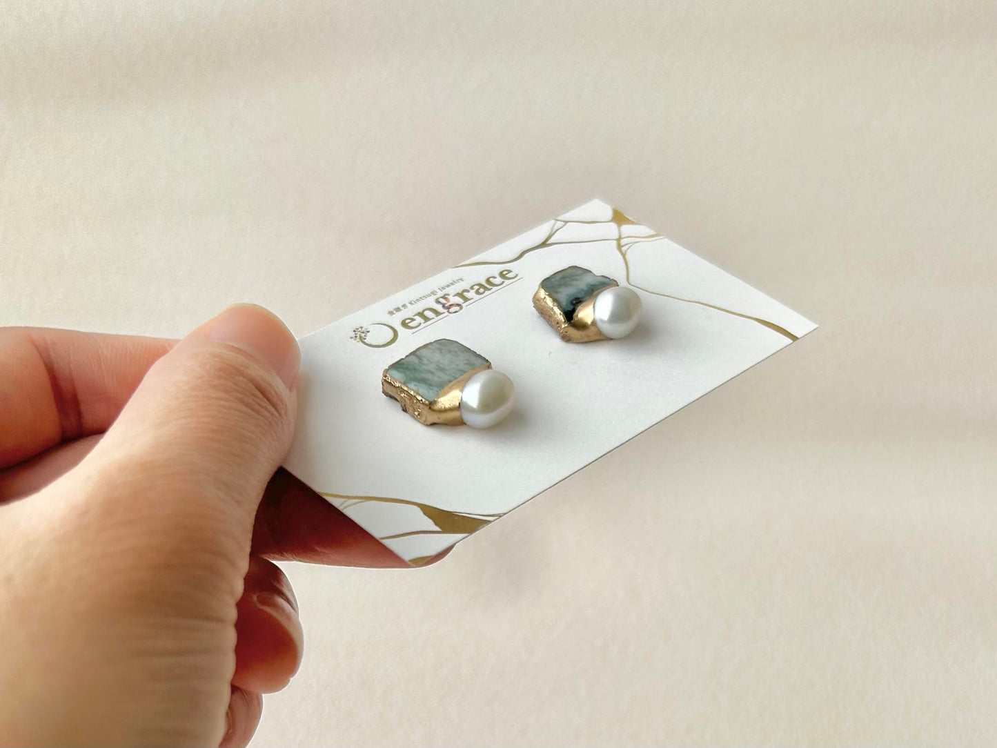 【金具が選べる】萩焼　金継ぎ　ピアス　イヤリング　グレー　淡水パール　天然石　伝統工芸　＃193