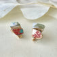 Imari Ware Kintsugi Titanium Earrings Gold Carnelian